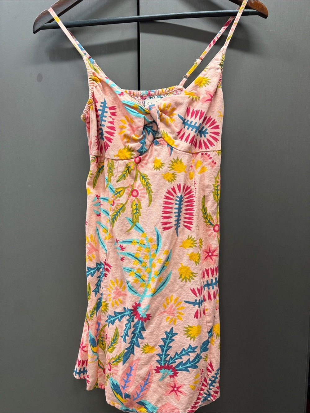 Jessica Simpson Pink Floral Tie-Front Mini Dress with Yellow & Blue Accents